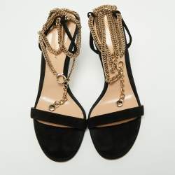 Pre Owned Gianvito Rossi Black  Suede Debbie Chain Ankle Strap Sandals Size 39