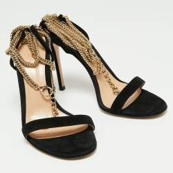 Pre Owned Gianvito Rossi Black  Suede Debbie Chain Ankle Strap Sandals Size 39