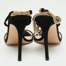 Pre Owned Gianvito Rossi Black  Suede Debbie Chain Ankle Strap Sandals Size 39
