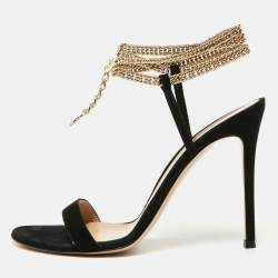 Pre Owned Gianvito Rossi Black  Suede Debbie Chain Ankle Strap Sandals Size 39