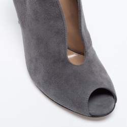 Pre Owned Gianvito Rossi Grey Suede Vamp Peep Toe Booties Size 37.5