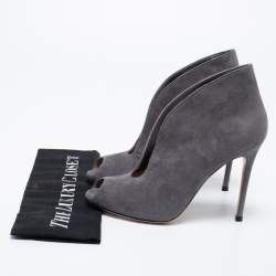 Pre Owned Gianvito Rossi Grey Suede Vamp Peep Toe Booties Size 37.5
