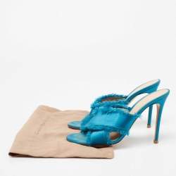 Pre Owned Gianvito Rossi Blue Satin Slide Sandals Size 38.5