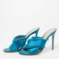 Pre Owned Gianvito Rossi Blue Satin Slide Sandals Size 38.5