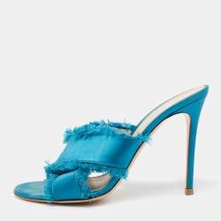 Pre Owned Gianvito Rossi Blue Satin Slide Sandals Size 38.5