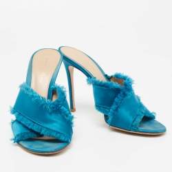 Pre Owned Gianvito Rossi Blue Satin Slide Sandals Size 38.5