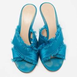 Pre Owned Gianvito Rossi Blue Satin Slide Sandals Size 38.5