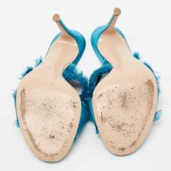 Pre Owned Gianvito Rossi Blue Satin Slide Sandals Size 38.5