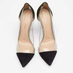 Pre Owned Gianvito Rossi Black/Green Suede And PVC Plexi Pointed Toe Pumps Size 37.5