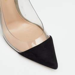 Pre Owned Gianvito Rossi Black/Green Suede And PVC Plexi Pointed Toe Pumps Size 37.5