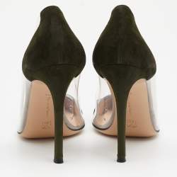 Pre Owned Gianvito Rossi Black/Green Suede And PVC Plexi Pointed Toe Pumps Size 37.5