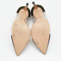 Pre Owned Gianvito Rossi Black/Green Suede And PVC Plexi Pointed Toe Pumps Size 37.5