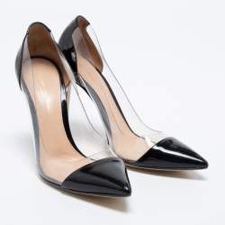 Pre Owned Gianvitto Rossi Black Patent Leather And PVC Plexi Pointed Toe Pumps Size 38