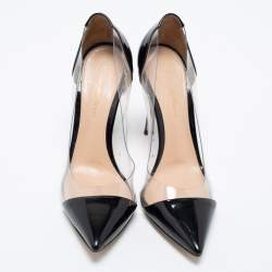 Pre Owned Gianvitto Rossi Black Patent Leather And PVC Plexi Pointed Toe Pumps Size 38