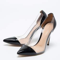 Pre Owned Gianvitto Rossi Black Patent Leather And PVC Plexi Pointed Toe Pumps Size 38