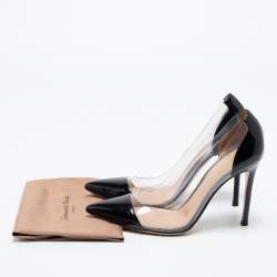 Pre Owned Gianvitto Rossi Black Patent Leather And PVC Plexi Pointed Toe Pumps Size 38