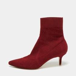 Pre Owned Gianvito Rossi Red Knit Fabric Sock Ankle Boots Size 40