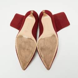 Pre Owned Gianvito Rossi Red Knit Fabric Sock Ankle Boots Size 40