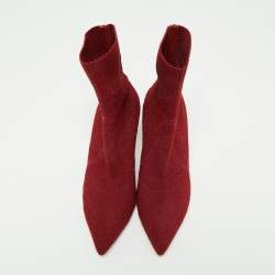 Pre Owned Gianvito Rossi Red Knit Fabric Sock Ankle Boots Size 40