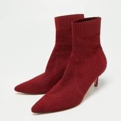 Pre Owned Gianvito Rossi Red Knit Fabric Sock Ankle Boots Size 40