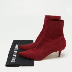 Pre Owned Gianvito Rossi Red Knit Fabric Sock Ankle Boots Size 40
