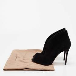 Pre Owned Gianvito Rossi Black Suede Vamp Peep-Toe Booties Size 39
