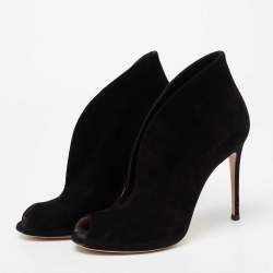 Pre Owned Gianvito Rossi Black Suede Vamp Peep-Toe Booties Size 39