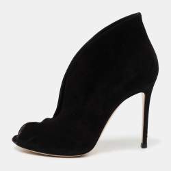 Pre Owned Gianvito Rossi Black Suede Vamp Peep-Toe Booties Size 39