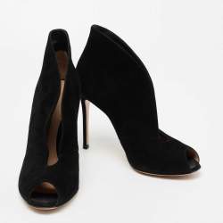 Pre Owned Gianvito Rossi Black Suede Vamp Peep-Toe Booties Size 39