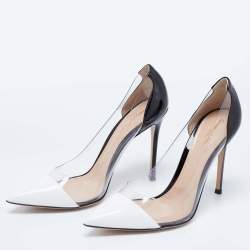 Pre Owned Gianvito Rossi Black/White Patent Leather and PVC Plexi Pumps Size 41