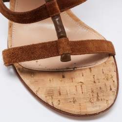 Pre Owned Gianvito Rossi Brown Suede and Leather Cayman Cork Sandals Size 41