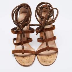 Pre Owned Gianvito Rossi Brown Suede and Leather Cayman Cork Sandals Size 41