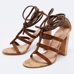 Pre Owned Gianvito Rossi Brown Suede and Leather Cayman Cork Sandals Size 41