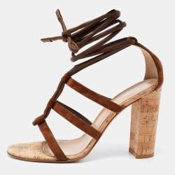 Pre Owned Gianvito Rossi Brown Suede and Leather Cayman Cork Sandals Size 41