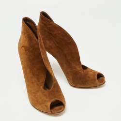 Pre Owned Gianvito Rossi Brown Suede Vamp Peep Toe Booties Size 38