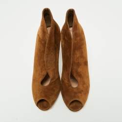 Pre Owned Gianvito Rossi Brown Suede Vamp Peep Toe Booties Size 38