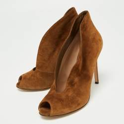 Pre Owned Gianvito Rossi Brown Suede Vamp Peep Toe Booties Size 38
