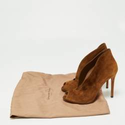 Pre Owned Gianvito Rossi Brown Suede Vamp Peep Toe Booties Size 38