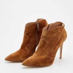 Pre Owned Gianvito Rossi Brown Suede Pointed Toe Ankle Booties Size 41