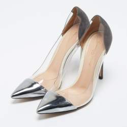 Pre Owned Gianvito Rossi Dark Grey Patent Leather And PVC Plexi Pointed Toe Pumps Size 38