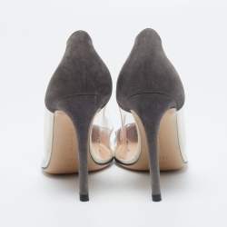 Pre Owned Gianvito Rossi Dark Grey Patent Leather And PVC Plexi Pointed Toe Pumps Size 38