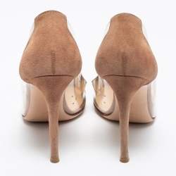 Pre Owned حذاء كعب عالي جيانفيتو روسي بي في سي بليكسي وسويدي بني مقدمة مدببة مقاس 36