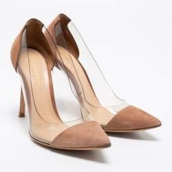 Pre Owned حذاء كعب عالي جيانفيتو روسي بي في سي بليكسي وسويدي بني مقدمة مدببة مقاس 36