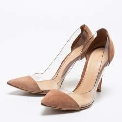 Pre Owned حذاء كعب عالي جيانفيتو روسي بي في سي بليكسي وسويدي بني مقدمة مدببة مقاس 36