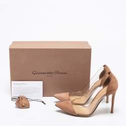 Pre Owned حذاء كعب عالي جيانفيتو روسي بي في سي بليكسي وسويدي بني مقدمة مدببة مقاس 36