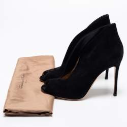 Pre Owned Gianvito Rossi Black Suede Vamp Peep Toe Booties Size 40