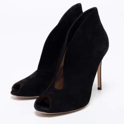 Pre Owned Gianvito Rossi Black Suede Vamp Peep Toe Booties Size 40