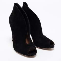 Pre Owned Gianvito Rossi Black Suede Vamp Peep Toe Booties Size 40