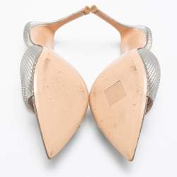 Pre Owned Gianvito Rossi Metallic Grey Textured Fabric Alise Mules Size 38