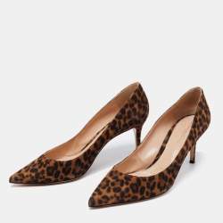 Pre Owned Gianvito Rossi Brown/Black Leopard Print Suede Pointed-Toe Pumps Size 41